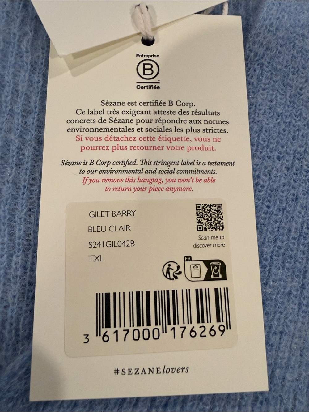 Sezane Barry Cardigan Light Blue - Size XL - Picture 4 of 5